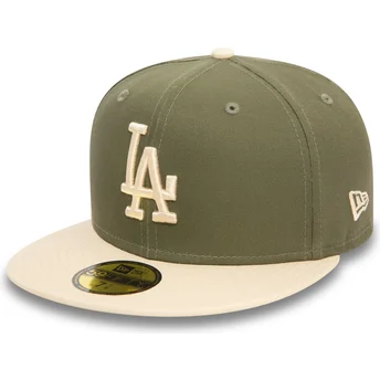 Boné plano verde e bege justo 59FIFTY Side Patch da Los Angeles Dodgers MLB da New Era