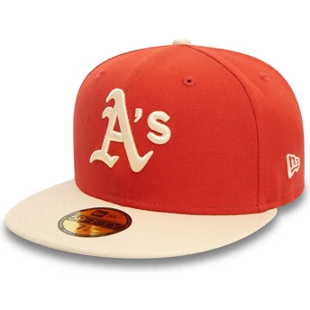 Boné plano laranja e bege justo 59FIFTY Side Patch da Oakland Athletics MLB da New Era