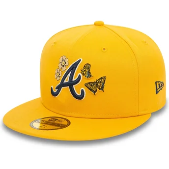 Boné plano amarelo justo 59FIFTY Icon da Atlanta Braves MLB da New Era