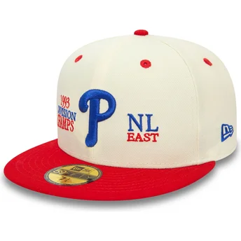 Boné plano bege e vermelho justo 59FIFTY 93 Division da Philadelphia Phillies MLB da New Era