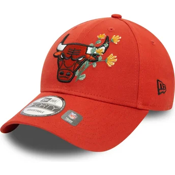 Boné curvo laranja ajustável 9FORTY Flower Icon da Chicago Bulls NBA da New Era