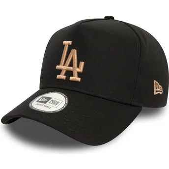 Boné curvo preto snapback com logo bege 9FORTY E Frame League Essential da Los Angeles Dodgers MLB da New Era