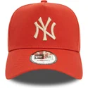 bone-curvo-laranja-snapback-com-logo-bege-9forty-e-frame-league-essential-da-new-york-yankees-mlb-da-new-era