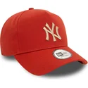 bone-curvo-laranja-snapback-com-logo-bege-9forty-e-frame-league-essential-da-new-york-yankees-mlb-da-new-era