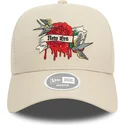 bone-trucker-bege-para-mulheres-9forty-e-frame-flower-bird-da-new-era