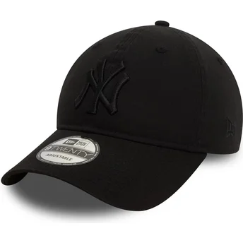 Boné curvo preto ajustável com logo preto 9TWENTY Washed da New York Yankees MLB da New Era