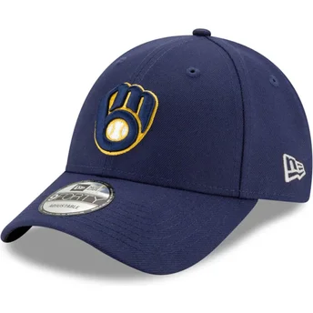 Boné curvo azul marinho ajustável 9FORTY The League da Milwaukee Brewers MLB da New Era