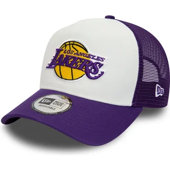 Boné trucker branco e violeta A Frame Team Colour da Los Angeles Lakers NBA da New Era