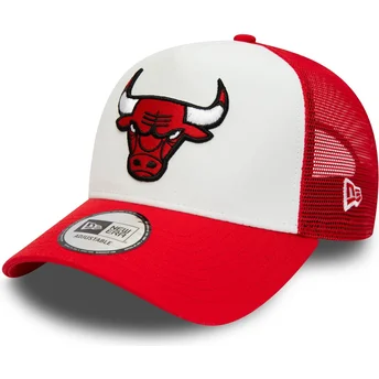 Boné trucker branco e vermelho A Frame Team Colour da Chicago Bulls NBA da New Era