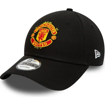 Boné curvo preto ajustável 9FORTY Essential do Manchester United Football Club da New Era