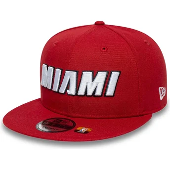 Boné plano vermelho snapback 9FIFTY Statement da Miami Heat NBA da New Era