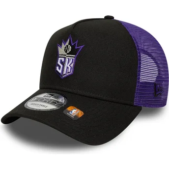 Boné trucker preto e violeta A Frame Classic da Sacramento Kings NBA da New Era