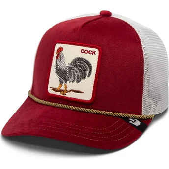 Boné trucker vermelho e branco galo Cock Garnet Rooster The Farm Jewel Tones da Goorin Bros.