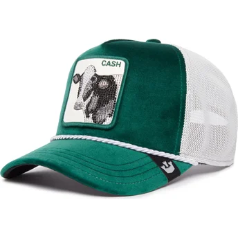 Boné trucker verde e branco vaca Cash Emerald Cow The Farm Jewel Tones da Goorin Bros.