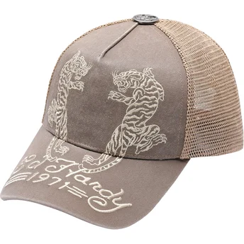 Boné trucker bege Desert Tiger da Ed Hardy