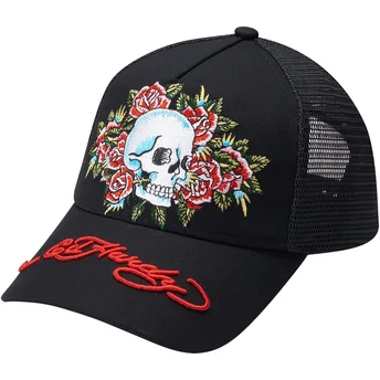 Boné trucker preto Skull Rose da Ed Hardy