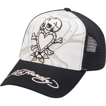 Boné trucker preto e branco Death Before da Ed Hardy