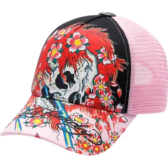 Boné trucker preto e rosa Beautiful Ghost da Ed Hardy