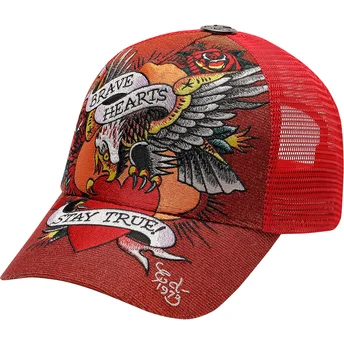 Boné trucker vermelho Brave Hearts da Ed Hardy