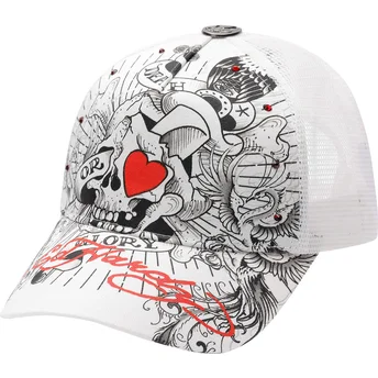 Boné trucker branco Death Or Glory da Ed Hardy