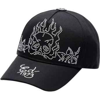 Boné curvo preto ajustável Flaming Skull da Ed Hardy