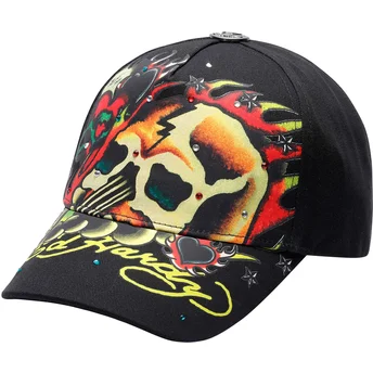 Boné curvo preto ajustável Skull Chopper da Ed Hardy