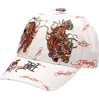 Boné curvo bege ajustável Tiger Flames da Ed Hardy