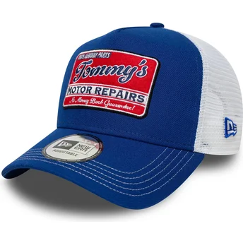 Boné trucker azul e branco 9FORTY A Frame Vintage da Motor Repairs da New Era