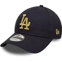 bone-curvo-azul-marinho-ajustavel-com-logo-dourado-9forty-metallic-da-los-angeles-dodgers-mlb-da-new-era