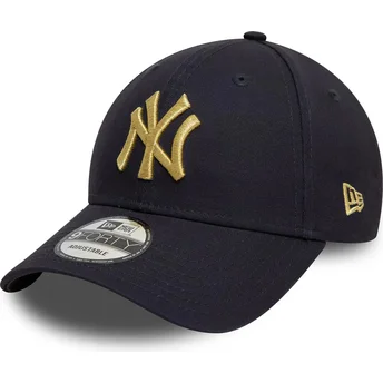 Boné curvo azul marinho ajustável com logo dourado 9FORTY Metallic da New York Yankees MLB da New Era