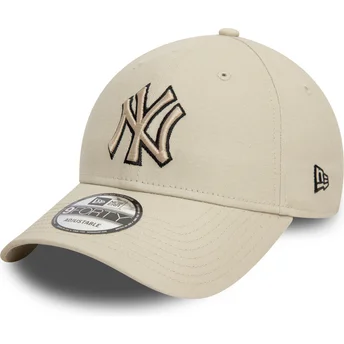 Boné curvo bege ajustável com logo preto 9FORTY Team Outline da New York Yankees MLB da New Era