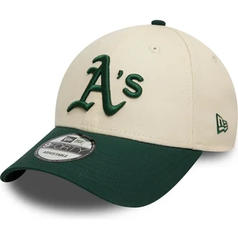 Boné curvo bege e verde ajustável 9FORTY Colour Block da Oakland Athletics MLB da New Era