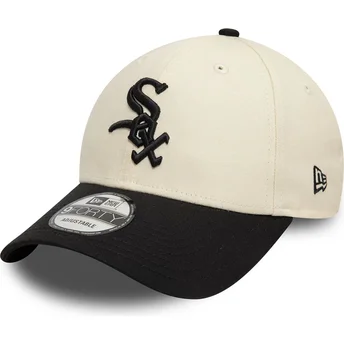 Boné curvo bege e preto ajustável 9FORTY Colour Block da Chicago White Sox MLB da New Era