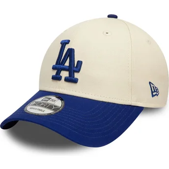 Boné curvo bege e azul ajustável 9FORTY Colour Block da Los Angeles Dodgers MLB da New Era