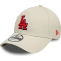 bone-curvo-bege-ajustavel-com-logo-vermelho-9forty-side-patch-da-los-angeles-dodgers-mlb-da-new-era