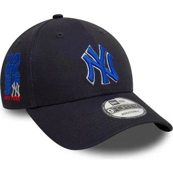 Boné curvo azul marinho ajustável com logo azul 9FORTY Side Patch da New York Yankees MLB da New Era