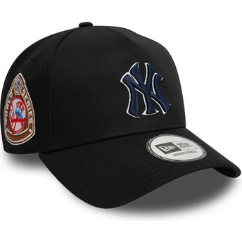 Boné curvo preto snapback com logo azul marinho 9FORTY A Frame World Series Patch da New York Yankees MLB da New Era