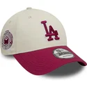 bone-curvo-bege-e-vermelho-ajustavel-com-logo-vermelho-9forty-world-series-patch-da-los-angeles-dodgers-mlb-da-new-era