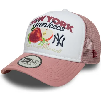 Boné trucker branco e rosa 9FORTY A Frame Fruit Graphic da New York Yankees MLB da New Era