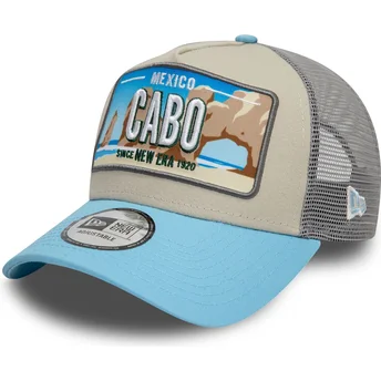 Boné trucker bege e azul 9FORTY A Frame License Plate da Cabo Cidades e Praias da New Era