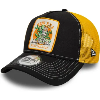 Boné trucker preto e amarelo 9FORTY A Frame Summer Patch da Beat The Heat da New Era