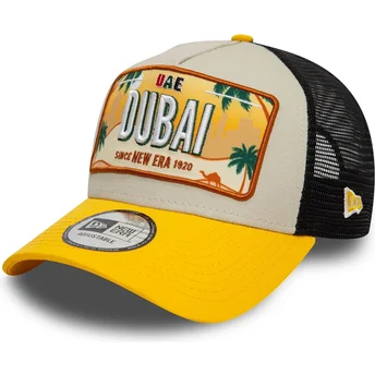 Boné trucker bege e amarelo 9FORTY A Frame License Plate da Dubai Cidades e Praias da New Era