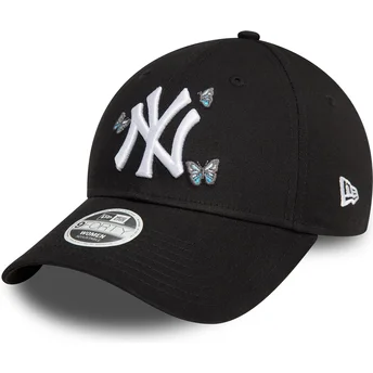 Boné curvo preto ajustável para mulheres 9TWENTY Icon Butterflies da New York Yankees MLB da New Era