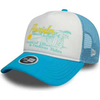 Boné trucker branco e azul para mulheres 9FORTY A Frame Foam da Florida Beach Cidades e Praias da New Era