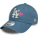 bone-curvo-azul-ajustavel-para-mulheres-9forty-denim-icon-heart-da-los-angeles-dodgers-mlb-da-new-era