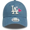 bone-curvo-azul-ajustavel-para-mulheres-9forty-denim-icon-heart-da-los-angeles-dodgers-mlb-da-new-era