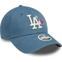 bone-curvo-azul-ajustavel-para-mulheres-9forty-denim-icon-heart-da-los-angeles-dodgers-mlb-da-new-era