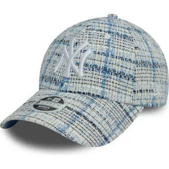 Boné curvo azul ajustável para mulheres 9FORTY Tweed da New York Yankees MLB da New Era