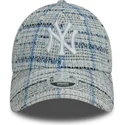 bone-curvo-azul-ajustavel-para-mulheres-9forty-tweed-da-new-york-yankees-mlb-da-new-era