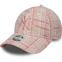 bone-curvo-rosa-ajustavel-para-mulheres-com-logo-rosa-9forty-tweed-da-new-york-yankees-mlb-da-new-era